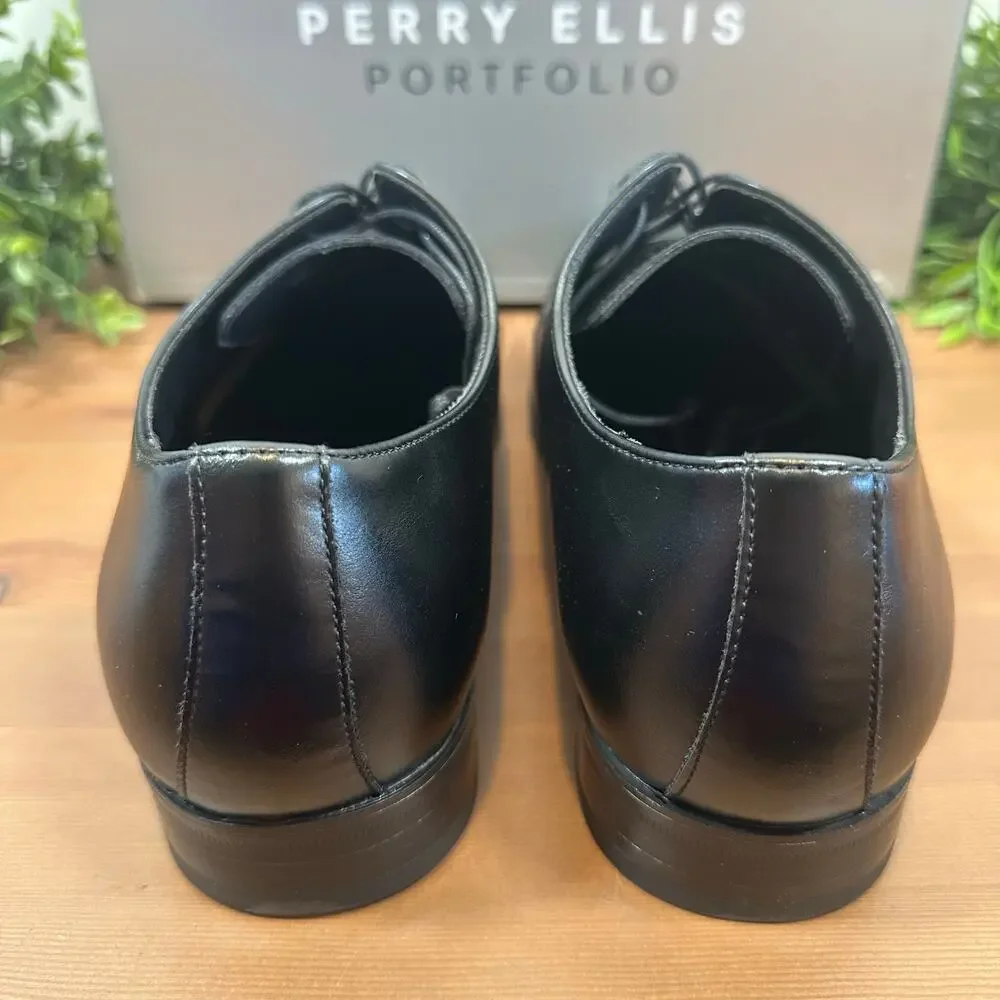 Perry Ellis Portfolio Black Leather Oxfords Shoes Size 10‎